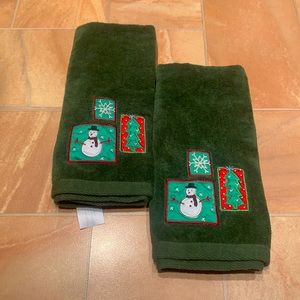 Green Christmas Patchwork Tree Snowman Snowflake Holiday Cotton Hand Towel Set